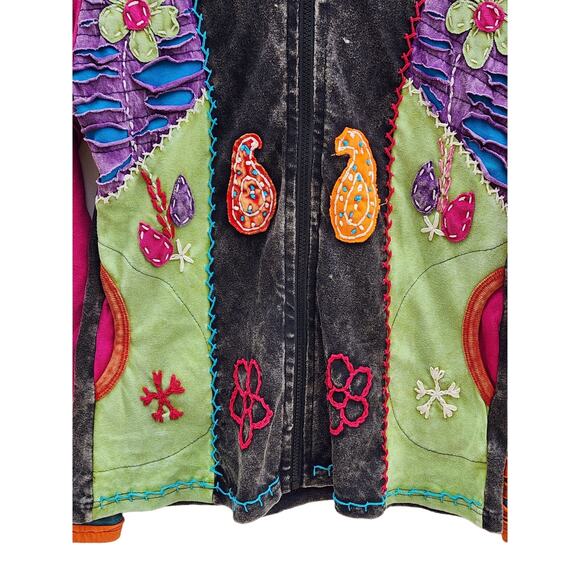 NEW Patchwork Peace Sign Paisley Hippie ZipUp Jacket sz S Festival Boho Cochella - Picture 5 of 8
